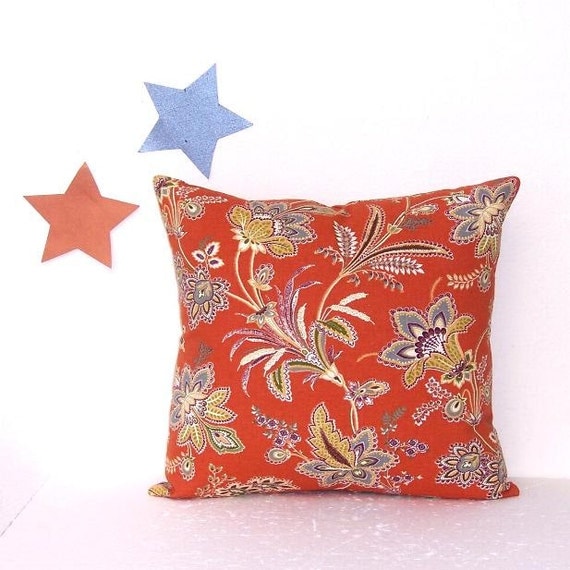 Burnt Orange Pillow Cover Terracotta Floral Accent Throw