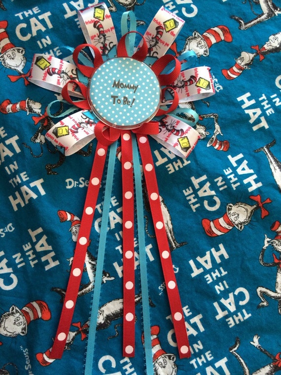 Dr. Seuss Cat in the Hat baby shower corsage mommy to be pin