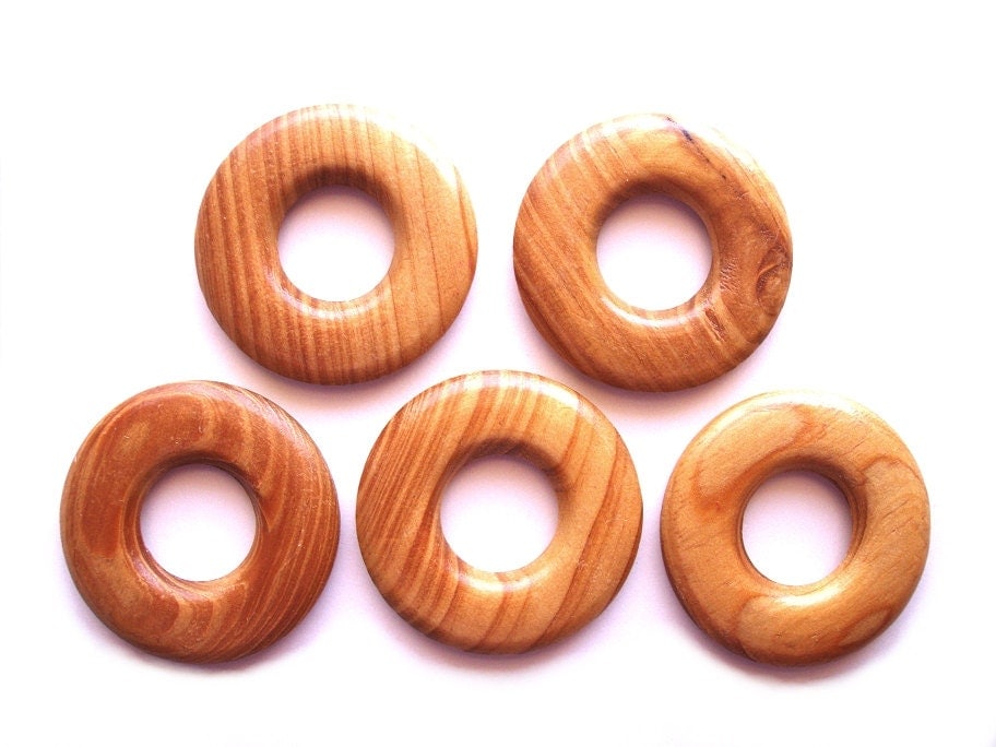 5 polished wood rings wooden hoops craft rings ring beads