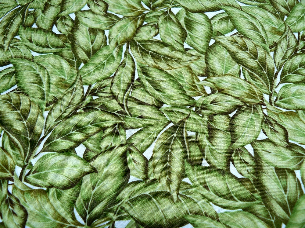 Green leaf print cotton quilt fabric