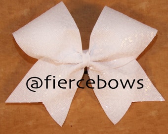 White Squiggle Sequin Cheer Bow