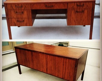 SALE - Vintage Mid Century Jack Cartwright for Founders Executive Desk in Exotic Walnut Grain WAS 1200
