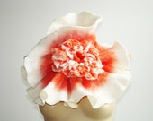 White  & bright Coral Flavor shibori  Felted Scarf Neckpiece Collar.  For Her.