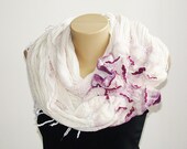 Infinity Loop Scarf White Pink Fashion Scarf Circle Scarf Chunky Cowl Felted Scarf Spring Summer Trending Scarf Handmade Fashion Accessories