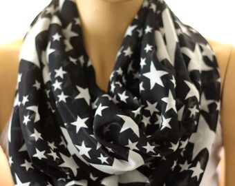 Stars chiffon scarf. Fashion infinity scarf Infinity scarf. Loop scarf. Circle scarf. Women Scarf. Gift. Star