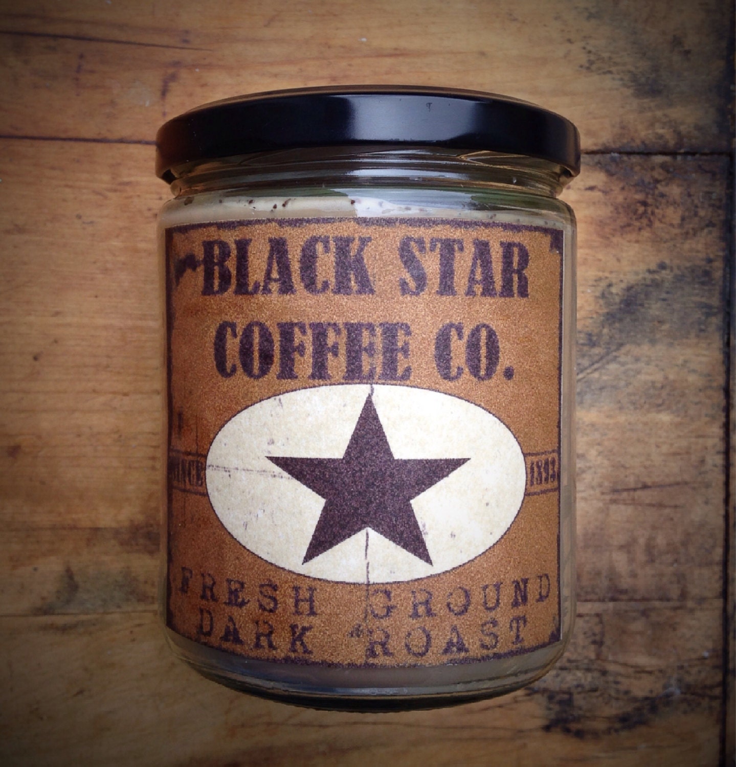 Black star dark roast coffee 16oz. Artisan soy candle