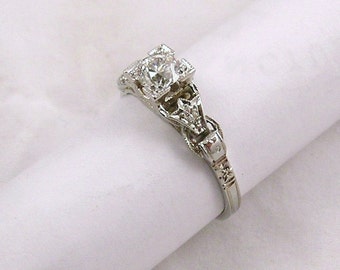Vintage Diamond engagement ring, 18k white gold
