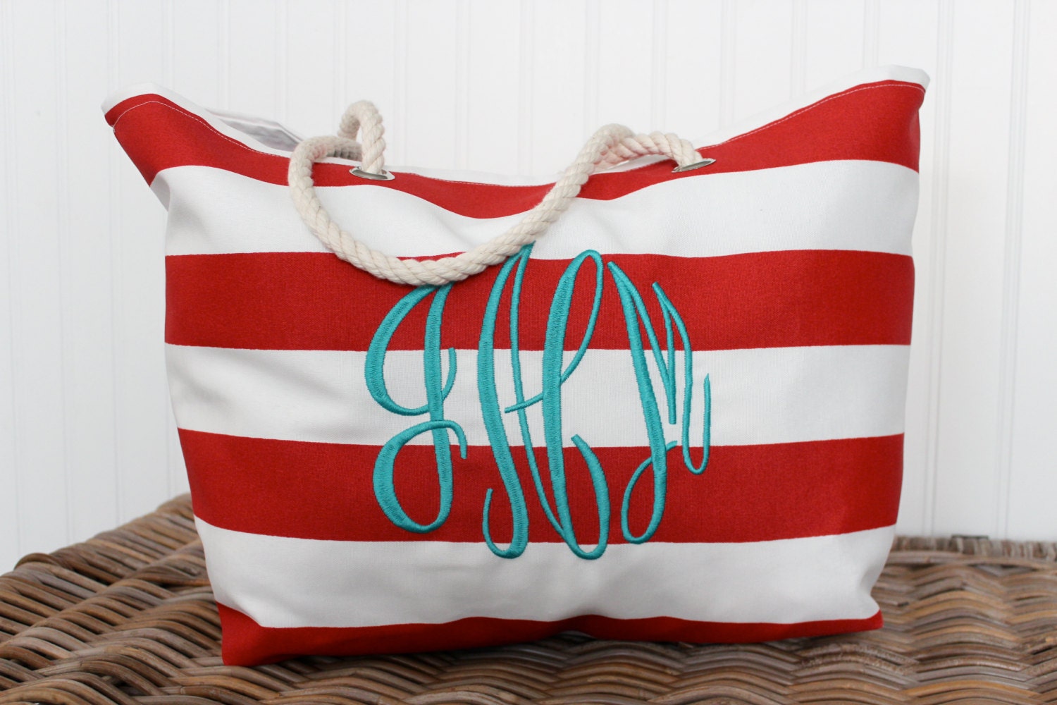Large Monogrammed Beach Bag Personalized Beach Tote Bag