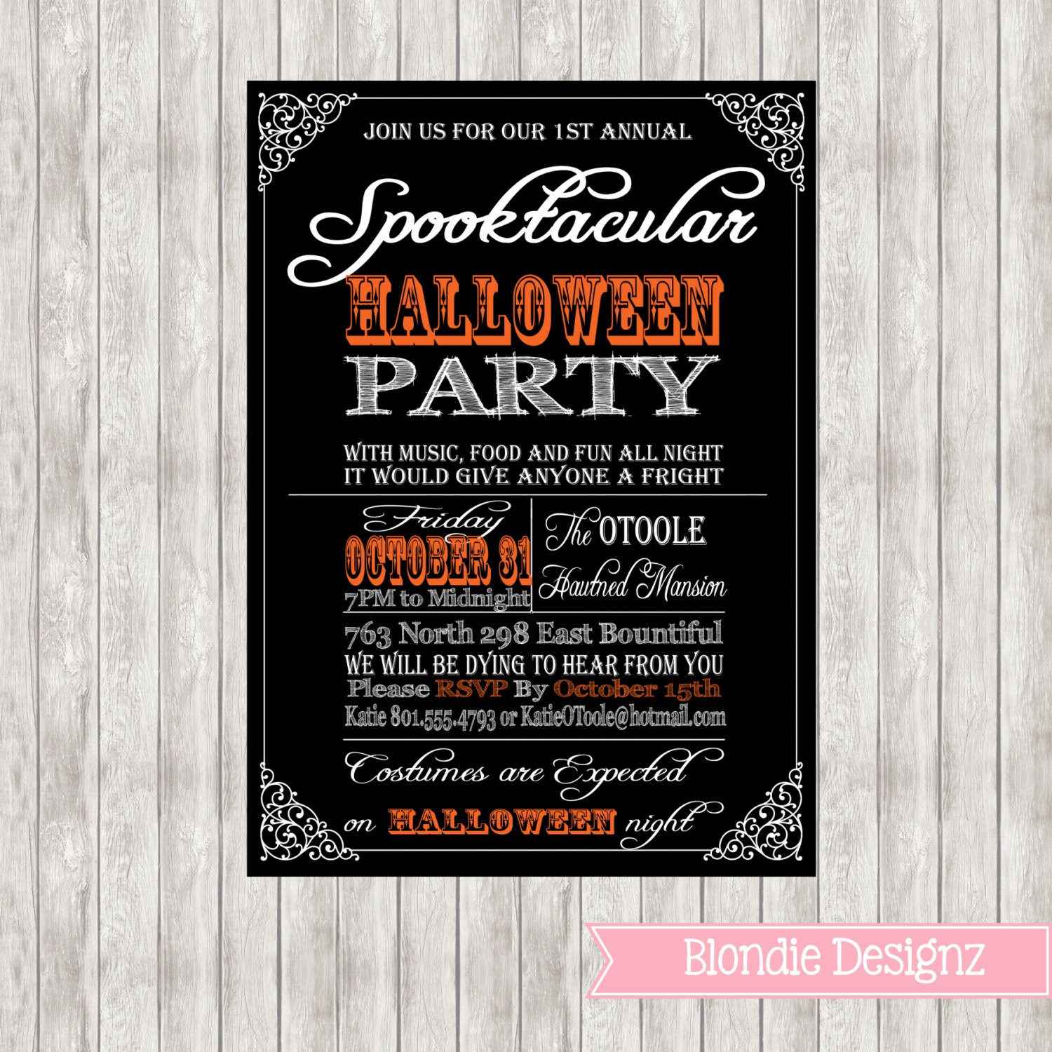 Halloween Chalkboard Costume Party Invite by BlondieDesignz