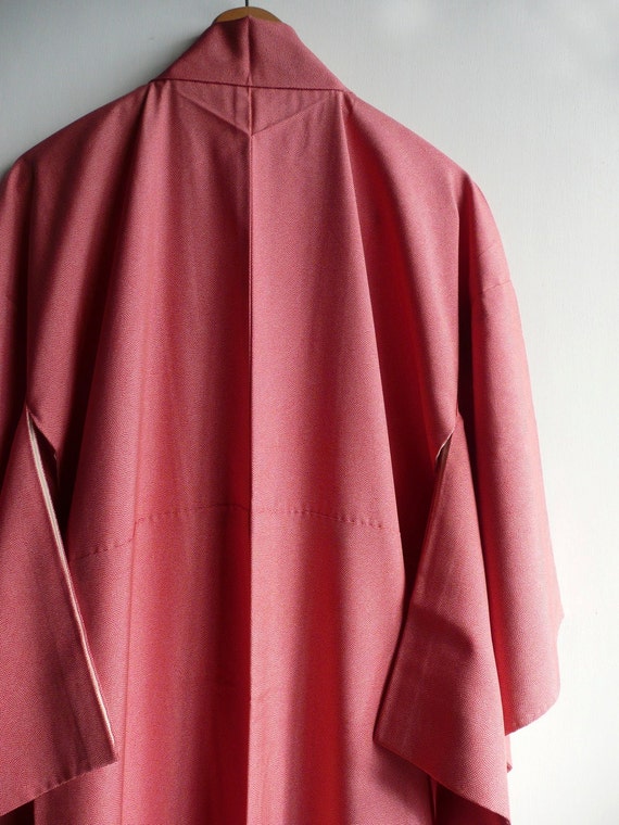 Japanese vintage kimono silk Edo komon reddish pink