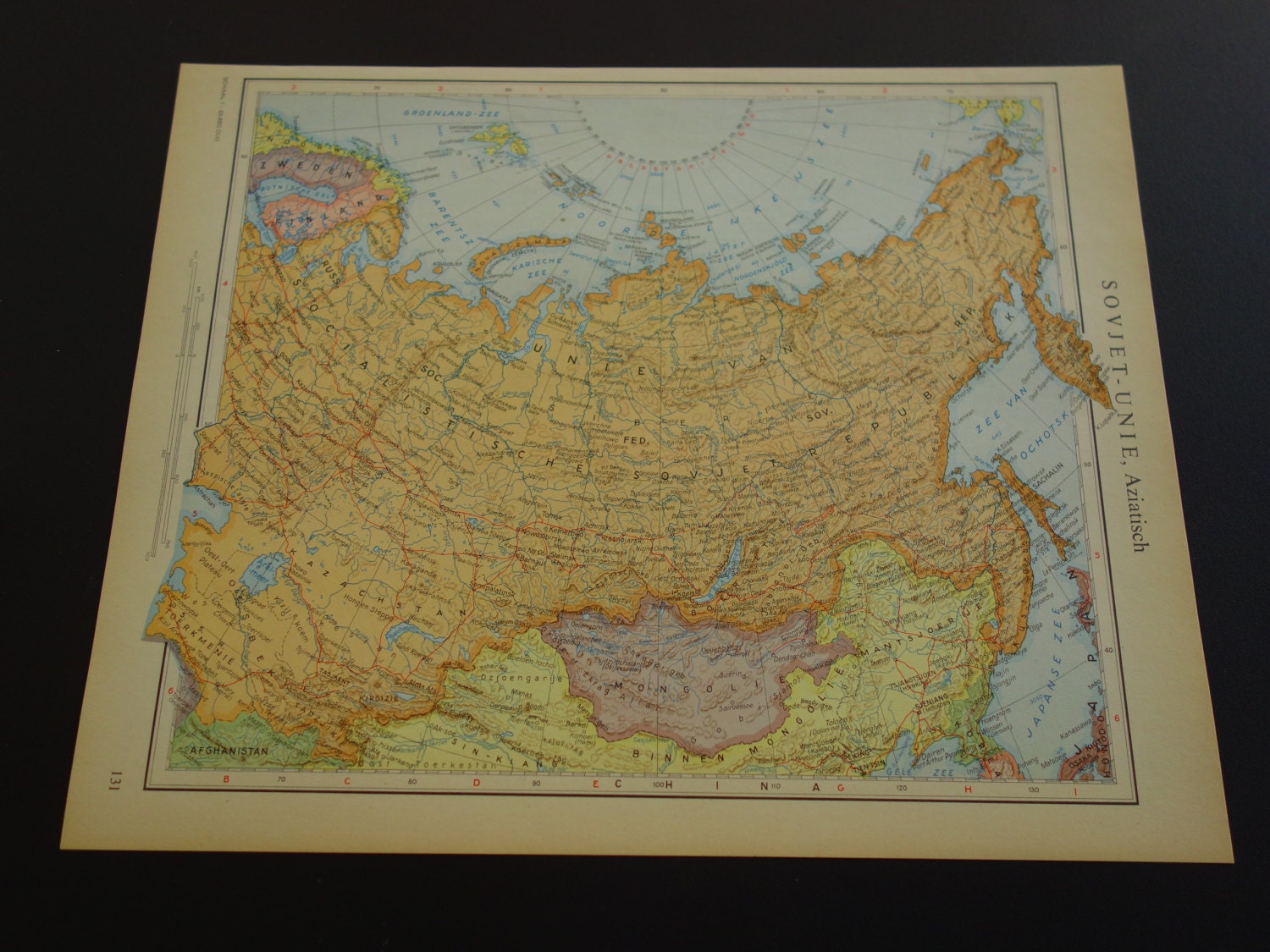 Old vintage map of Soviet Union USSR in Asia 1950 Dutch