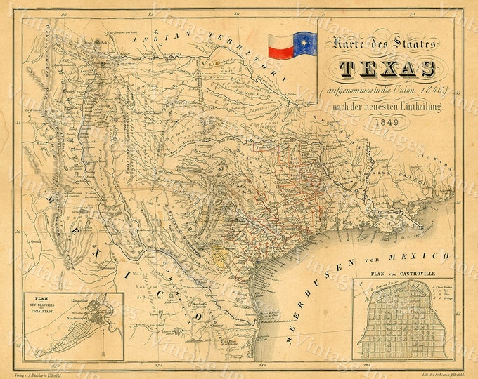 Old Texas Map, TEXAS, Map of Texas, Vintage Map, 1849 Map of Texas, Restoration Hardware Style Texas Wall art German Map Of Texas Wall Decor
