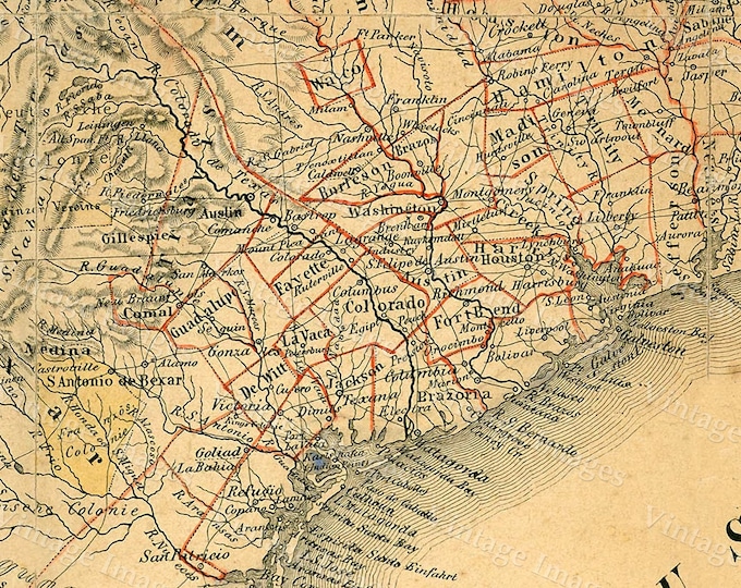 1849 Map of Texas Old Texas Map, TEXAS, Map of Texas, Vintage Map, Restoration Hardware Style Texas Wall art German Map Of Texas Wall Art