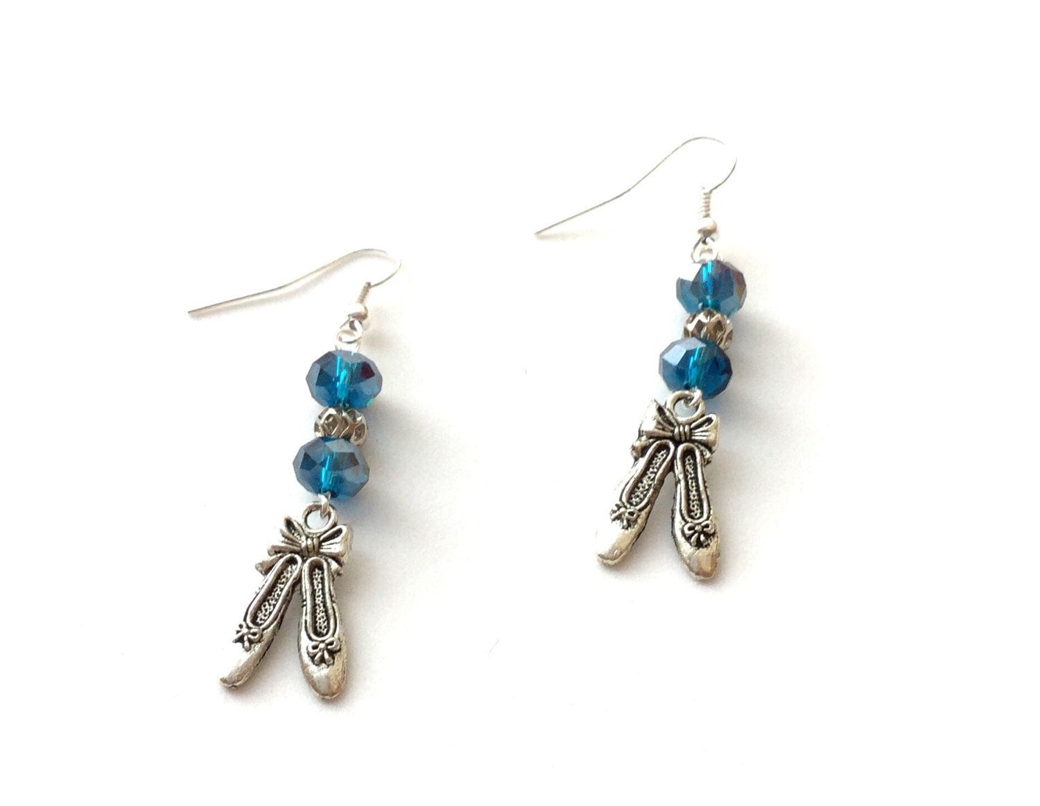 Ballet slipper earrings ballet earrings blue crystals