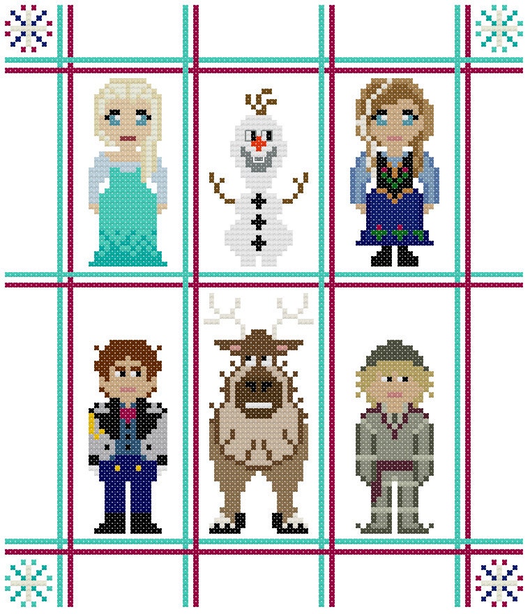 Disney Frozen Characters Cross Stitch Pattern-Elsa Anna