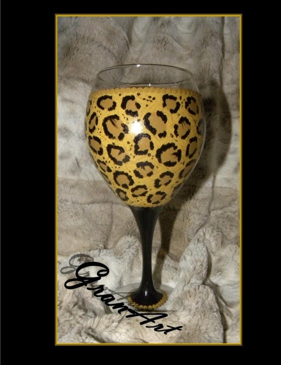 Leopard Wine Glass 2, Leopard Print, Hand Painted Wine Glass, Safari