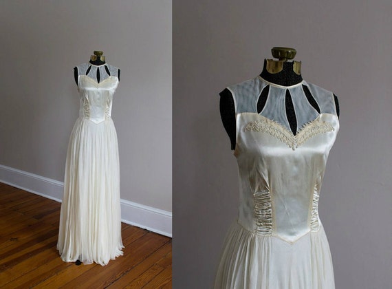 Vintage Satin and Tulle Beaded Art Deco Gown by VivianEliseVintage