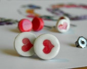 Porcelain Stud Earrings Red Heart Geometric Ceramic Hypoallergenic Posts 1/2'' Circle Earrings