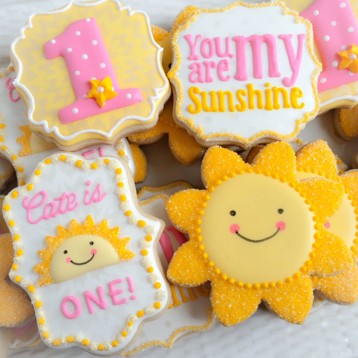 One dozen 12 You Are My SUNSHINE Sugar Cookies by ColorMeCookies