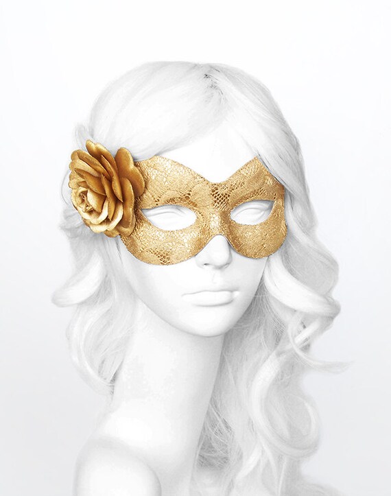 Gold Lace Masquerade Mask With Rose Lace Covered By Soffitta 