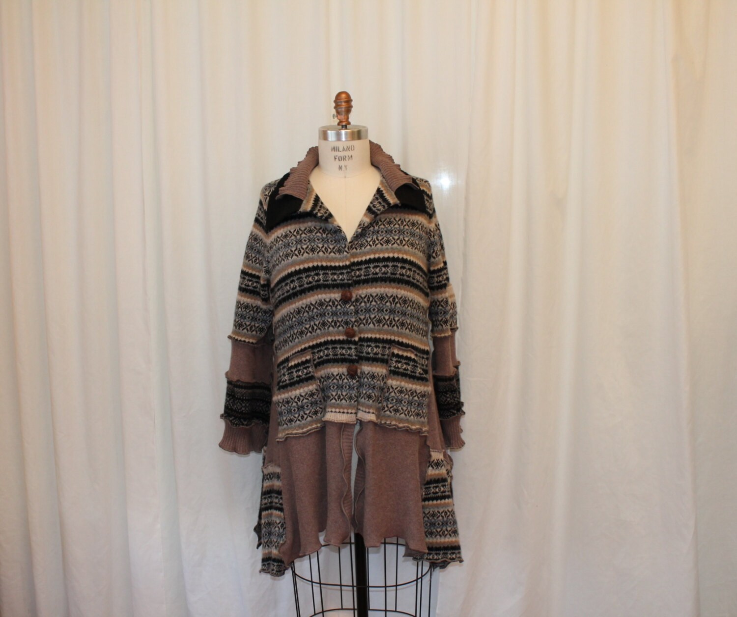 Mocha multicolored top Altered coat recycled wool sweater