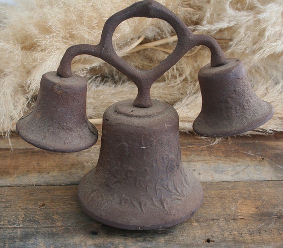 Antique Cast Iron Trio Of Hanging Bells Three by PastClassics