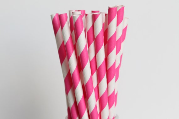 Hot Pink Striped Paper Straws-Striped Straws-Hot Pink Straws-Wedding Straws-Party Straws-Princess Straws-Mason Jar Straws-Cake Pop Sticks Il_570xn