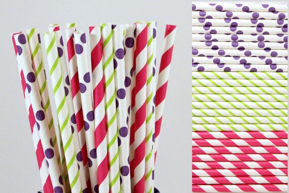Dora the Explorer Inspired Straw Mix-Green Straws-Striped Straws-Purple Straws-Polka Dot Straws-Pink Straws-Party Straws-Cake Pop Sticks Il_570xn