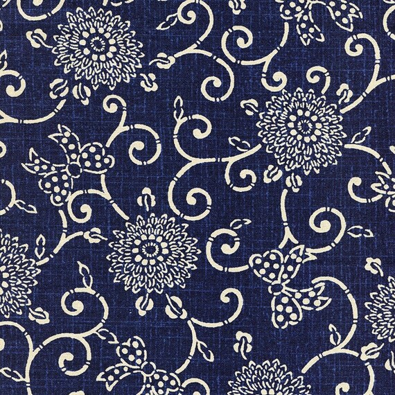 Floral Fabric Japanese Indigo Cotton Quilting and Apparel