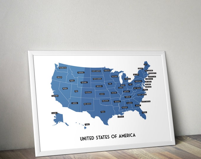Modern United States of America Map, Wall Art for playroom, Kids wall art