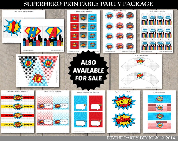 SALE INSTANT DOWNLOAD Superhero Thank You Hang Tags / Super Thanks / 4"Tx3"W / Superheroes Collection / Item #506