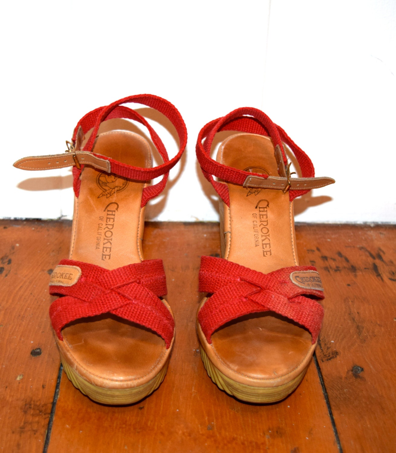 Vintage 70s 80s Cherokee Red Wedge Sandals / by SawtoothVintage