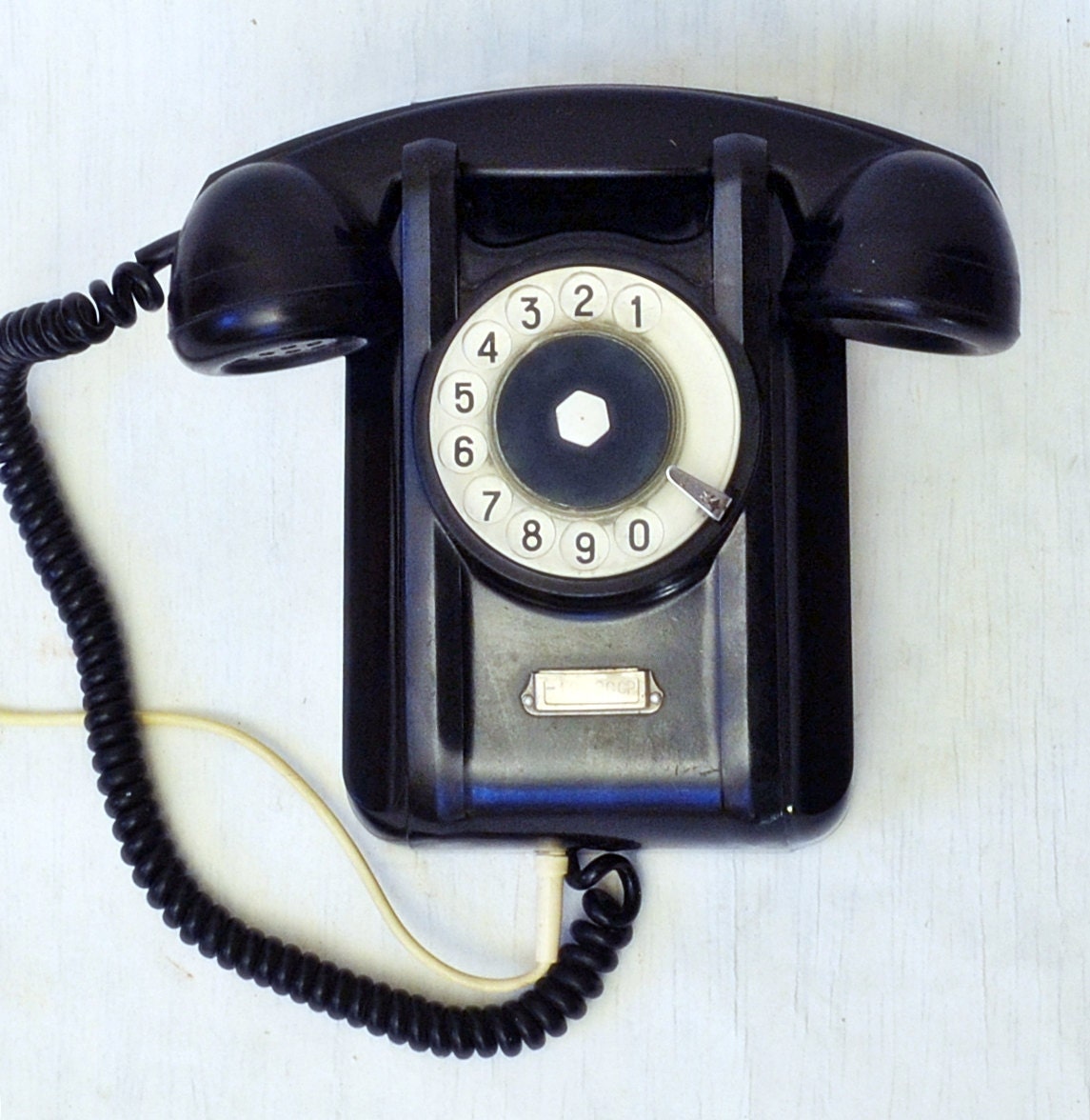 Vintage Rotary wall Telephone Black by SugarAndChaiVintage on Etsy