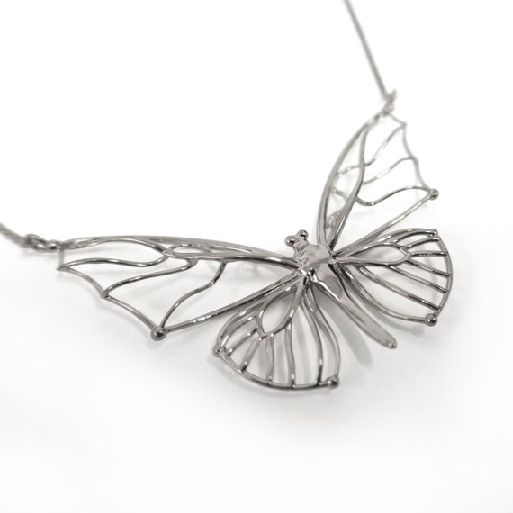 Butterfly Pendant, Solid White Gold Butterfly Pendant, Large Butterfly ...