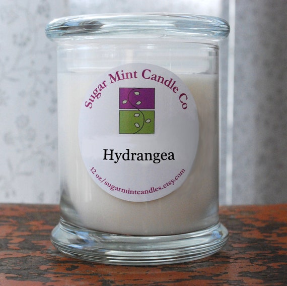 Hydrangea Soy Candle 12 oz by SugarMintCandles on Etsy