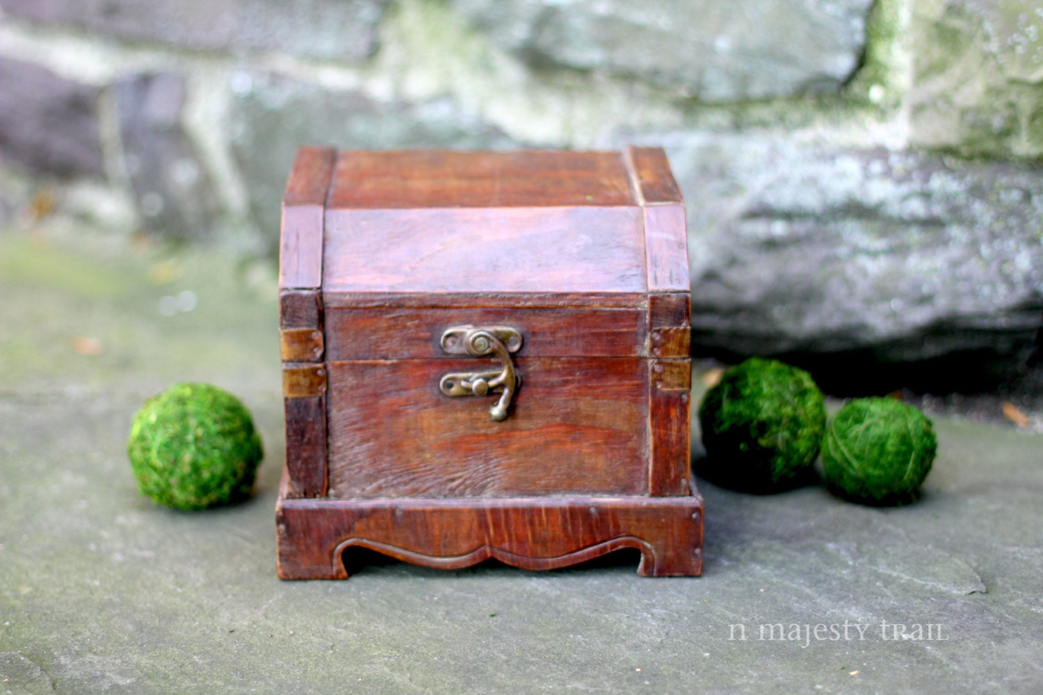 Rustic Wood Treasure Chest w Metal Hardware. Vintage. Warm
