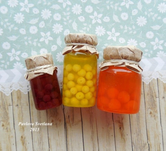 Miniature jam in a jar set of 3 pieces by Pavlysha on Etsy
