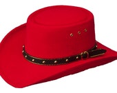Red Faux Felt True Gambler Hat Small Thru XL Old West Style Cowboy Hat Red Faux Felt True Gambler Hat Small Thru XL Old West Style Cowboy Hat