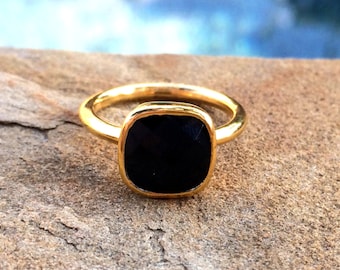 Black Onyx Ring, Square Ring, Stackable Ring, SALE 25% OFF