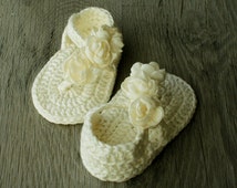 Shabby Chic Crochet Baby Sandals,Baby Girl Flip Flop, Ivory Baby Shoes ...