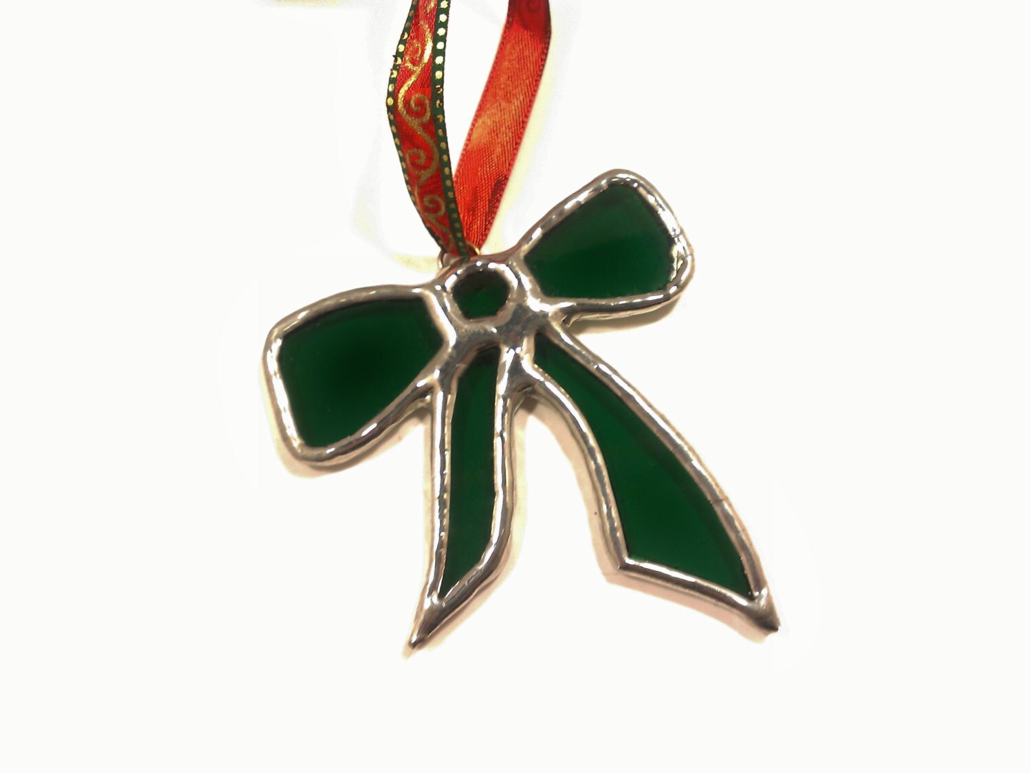 Green Stained Glass Christmas Ornament Green Bow by JBsGlassHouse