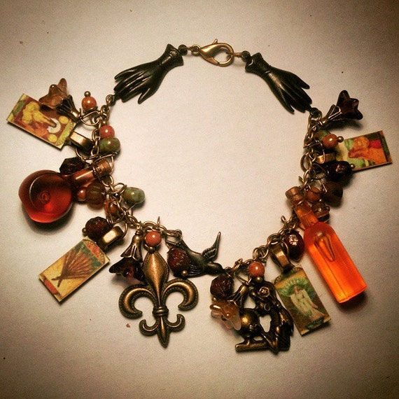 Fortune teller charm bracelet bronze circus/carnival theme