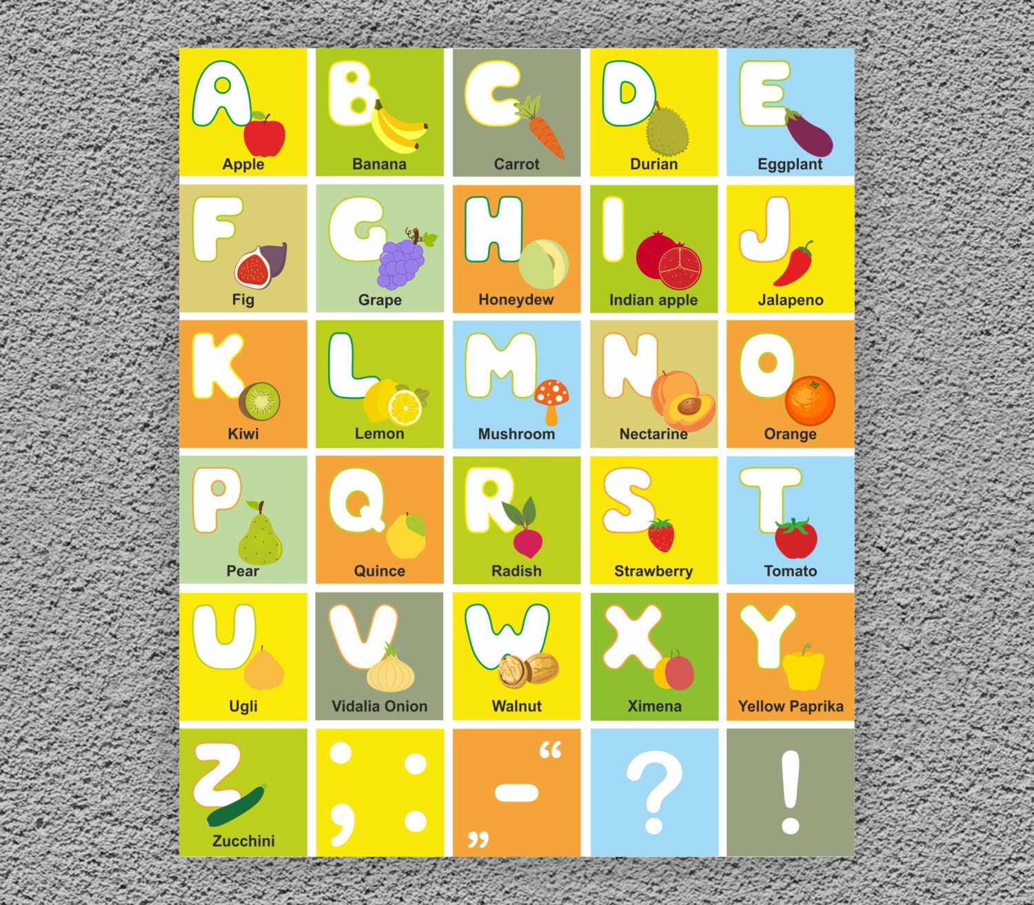 ABC fruit and vegetables Alphabet Poster-Nursery by AnukArtPrint