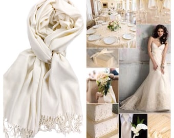 Ivory pashmina scarf shawl / personalized initial shawl / bridesmaid shawl / wedding favor / spring summer wedding /