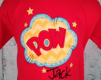 Super Hero Comic POW Applique Shirt - Boys
