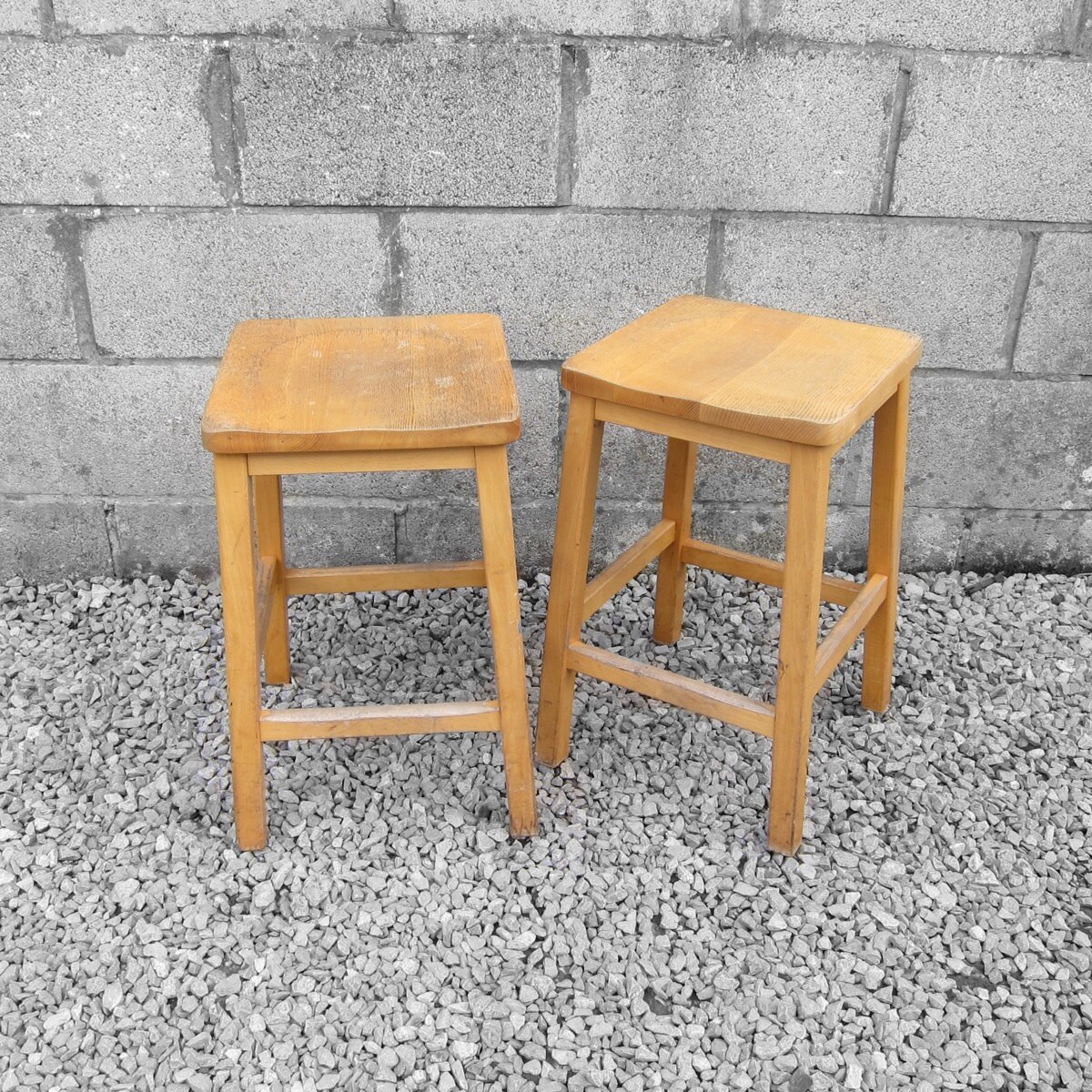 Vintage 1950s Old School Wooden Lab Stools Seat Kitchen Dining Room Bar