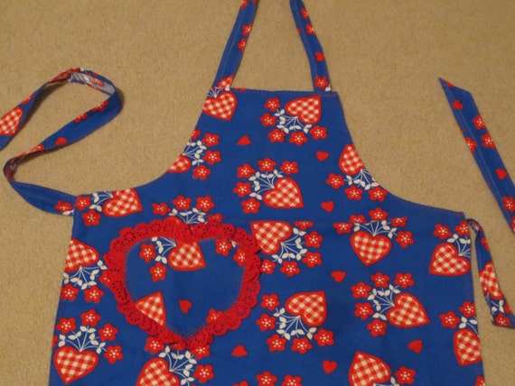 Handmade Vintage Blue Full Apron Decorated by screenporchvintage