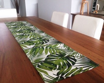 Palm Leaves Tropical Table Runner Coastal Classic. Vintage Hawaiian Style. Botanicals Beach House Decor. Retro Tropical