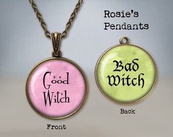 Good Witch/Bad Witch - 2-sided pendant necklace or key ring - double sided jewelry - Witch Jewelry - Witch Pendant Necklace