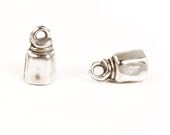 Large Cord Ends (17x10mm) for Leather Cord - Rope, Leather Cord End Caps, End Cap with Loop, Silver Tone Metal Cord Ends - 6 PCS